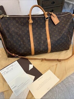 Louis Vuitton Monogram Canvas Travel Duffel with Natural Vachetta Trim